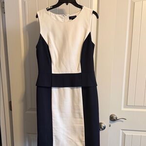 Tahari Navy and White Midi Dress